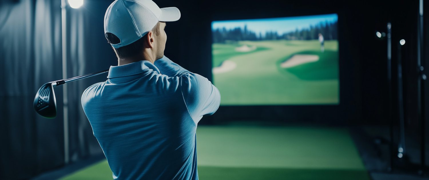 Man holding club in golf simulator