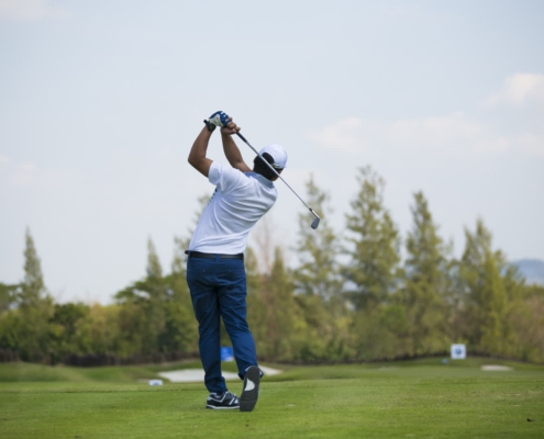 Advanced golf swing analysis technology demonstrating club and body motion