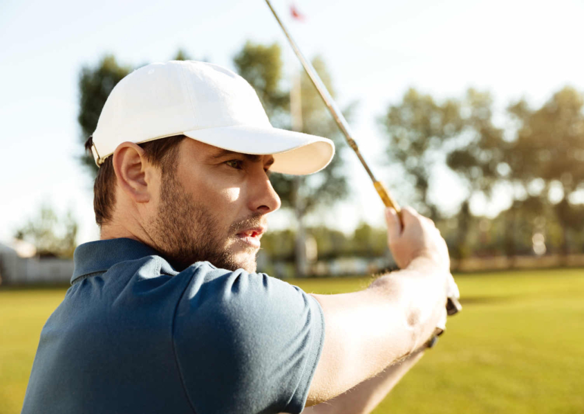 Austin golfer accelerating through impact after golf swing speed training