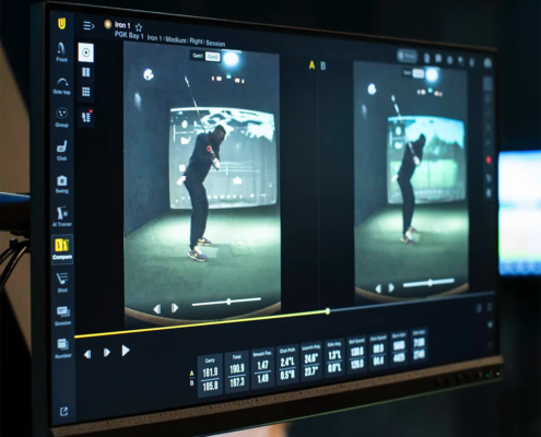 Technical coaching video review during a golf swing analysis in Austin Tx